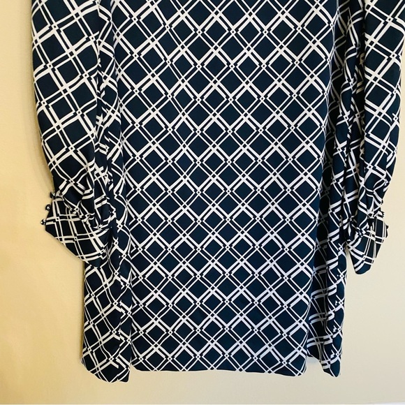 Banana Republic Dress Navy Blue Geometric Print Shift Size 10 - Picture 8 of 14